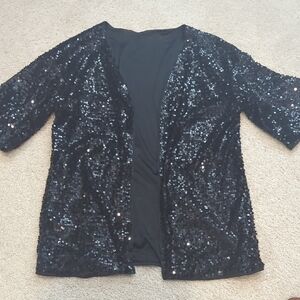 SHEIN size XS Sparkling Black Sequin Open Front Jacket